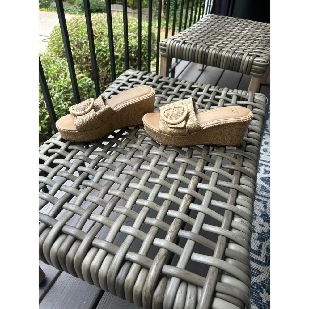 A New Day Women's Beige Woven Wedge Sandals Espadrille Buckle Slide‎ Size 7.5